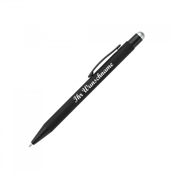 5x Touchpen Kugelschreiber mit Namensgravur - aus Metall - Stylusfarbe: silber