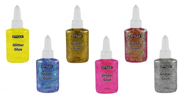 6x Glitter Glue / 37,5g je Flasche / flüssig / 6 verschiedene Farben