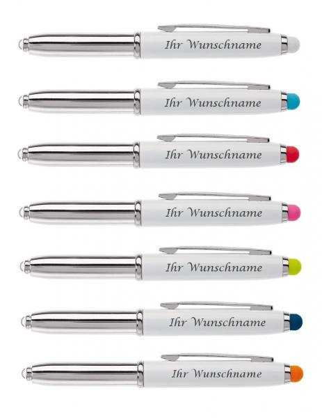 7x LED Touchpen Kugelschreiber mit Gravur / 7 verschiedene Stylusfarben