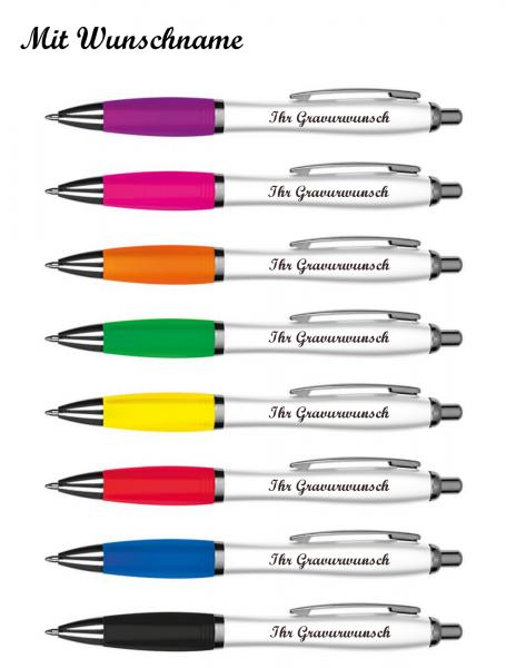 8 Kugelschreiber mit Namensgravur - aus Kunststoff - 8 verschiedene Farben