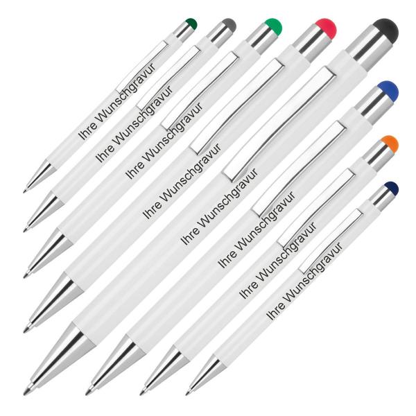 8 Touchpen Kugelschreiber mit Gravur / aus Metall / 8 Stylusfarben
