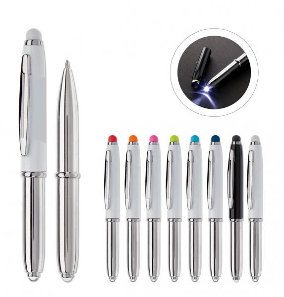 8x Touchpen Kugelschreiber / mit LED Licht / 8 verschiedene Stylusfarben