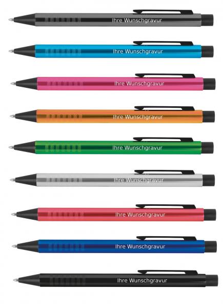 9 Kugelschreiber aus Metall mit Gravur / 9 verschiedene Farben