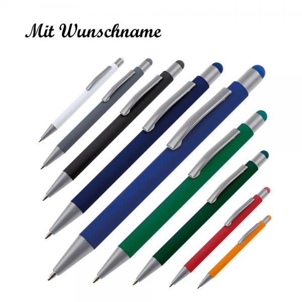 9 Touchpen Kugelschreiber mit Namensgravur - aus Metall - 9 verschieden Farben