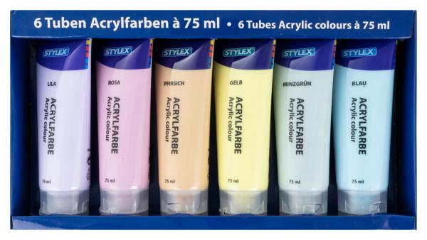Acrylfarben Set / 6 verschiedene Pastell-Farben mit je 75ml