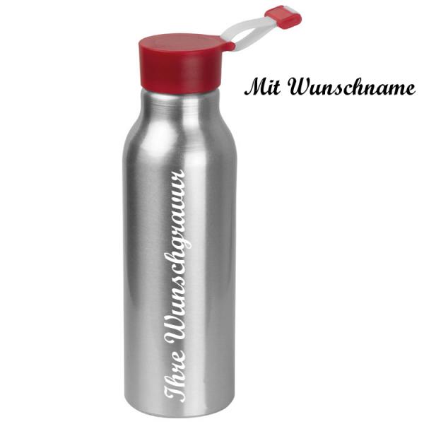 Alu Trinkflasche mit Namensgravur - 600 ml - mit roten Silikondeckel