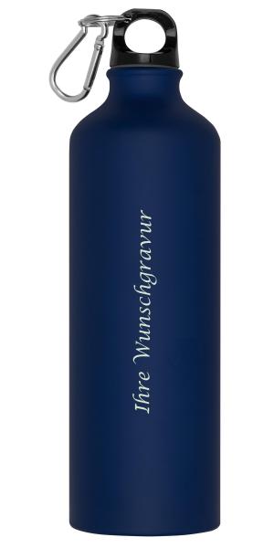 Aluminium Trinkflasche mit Gravur / mit Karabinerhaken / 800ml / Farbe: blau