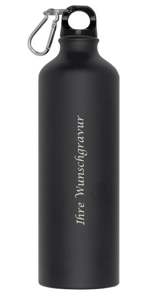 Aluminium Trinkflasche mit Gravur / mit Karabinerhaken / 800ml / Farbe schwarz