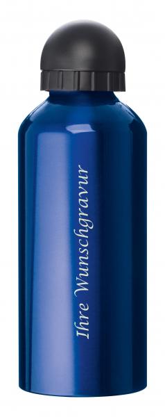 Aluminium Trinkflasche mit Gravur / mit Sportverschluss / 600ml / Farbe: blau