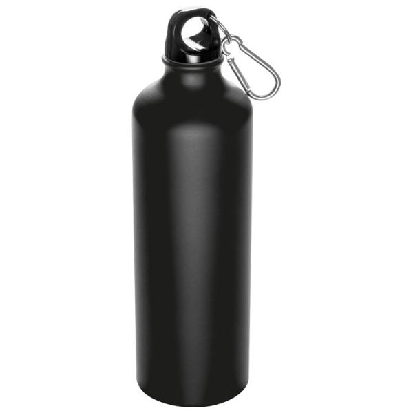 Aluminium Trinkflasche mit Karabinerhaken / Sportflasche / 800ml / Farbe schwarz