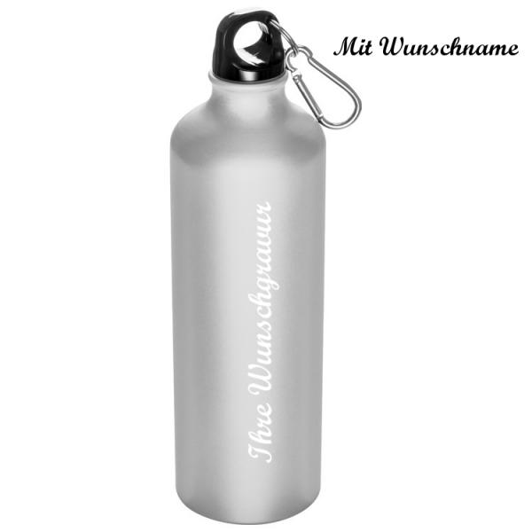 Aluminium Trinkflasche mit Namensgravur - mit Karabinerhaken 800ml - Farbe: weiß