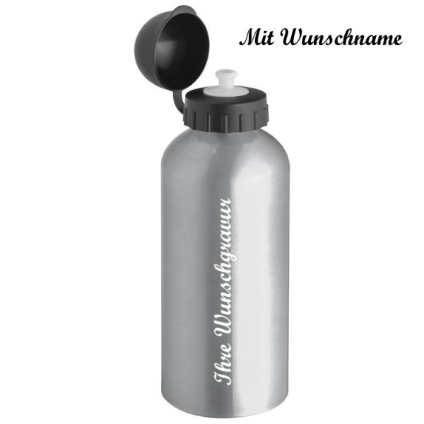 Aluminium Trinkflasche mit Namensgravur - Sportflasche - 600ml - Farbe: silber