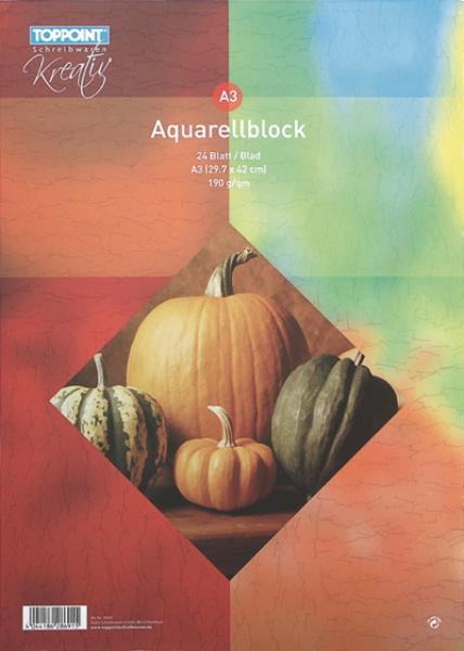 Aquarellblock 297x420mm DIN A3 24 Blatt 190g/m²