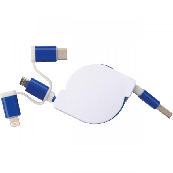 Ausziehbares Ladekabel mit iOS, C-Type und Micro USB Anschluss / Farbe: blau
