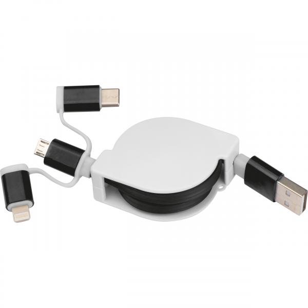 Ausziehbares Ladekabel mit iOS, C-Type und Micro USB Anschluss / Farbe: schwarz
