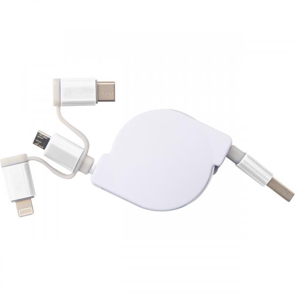 Ausziehbares Ladekabel mit iOS, C-Type und Micro USB Anschluss / Farbe: weiß
