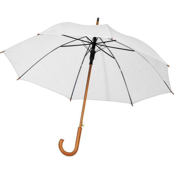 Automatik-Regenschirm mit Holzgriff / Farbe: weiß