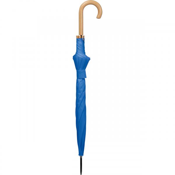 Automatik-Regenschirm mit Holzgriff und Holzspitzen / Farbe: blau