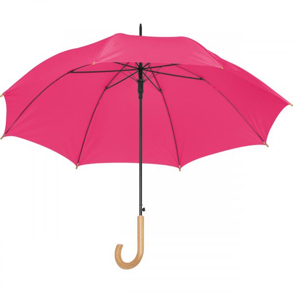 Automatik-Regenschirm mit Holzgriff und Holzspitzen / Farbe: pink