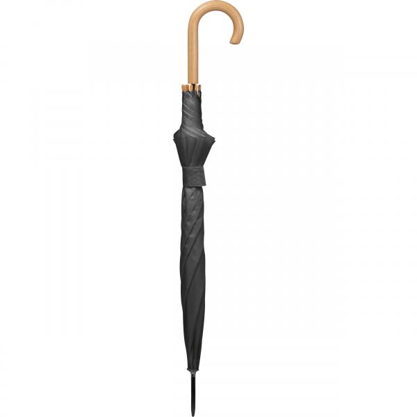 Automatik-Regenschirm mit Holzgriff und Holzspitzen / Farbe: schwarz