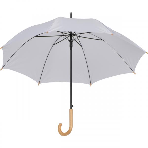 Automatik-Regenschirm mit Holzgriff und Holzspitzen / Farbe: weiß