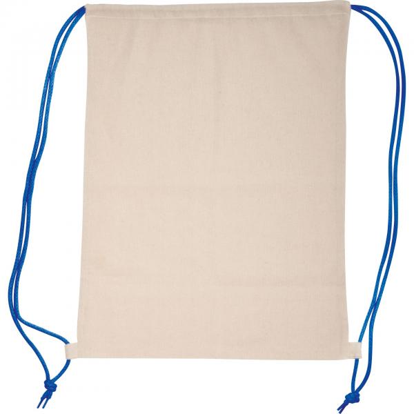 Baumwolle Gymbag / Sportbeutel / Turnbeutel / weiß mit blauen Kordelzügen