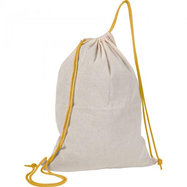 Baumwolle Gymbag / Sportbeutel / Turnbeutel / weiß mit gelben Kordelzügen