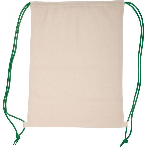 Baumwolle Gymbag / Sportbeutel / Turnbeutel / weiß mit grünen Kordelzügen