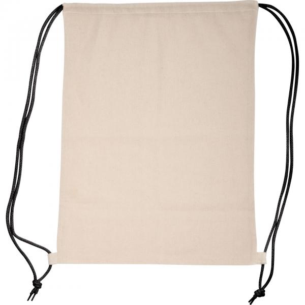 Baumwolle Gymbag / Sportbeutel / Turnbeutel / weiß mit schwarzen Kordelzügen