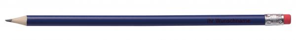 Bleistift mit Radierer / HB / Farbe: lackiert blau / mit Gravur