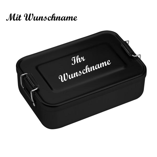 Brotzeitdose aus Alu mit Namensgravur - Lunchbox - Brotdose - Farbe: schwarz