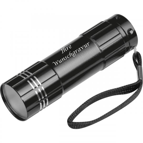 COB Taschenlampe mit Gravur / aus Aluminium mit 6 COBs / Farbe: schwarz
