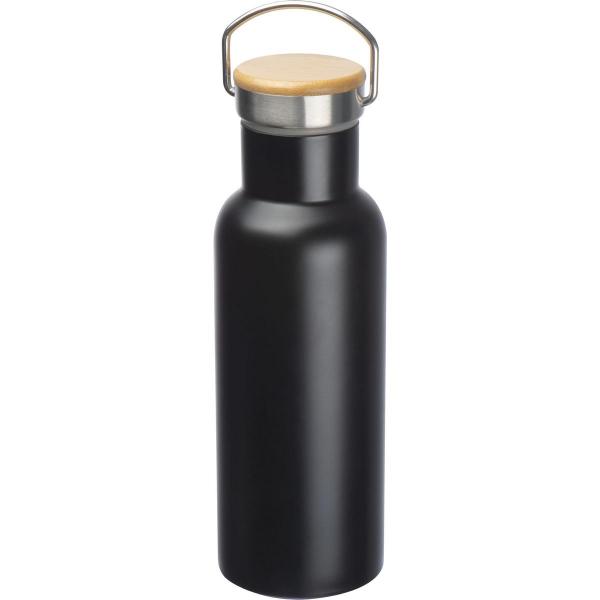 Doppelwandige Edelstahl Trinkflasche mit Namensgravur - 500ml - Farbe: schwarz