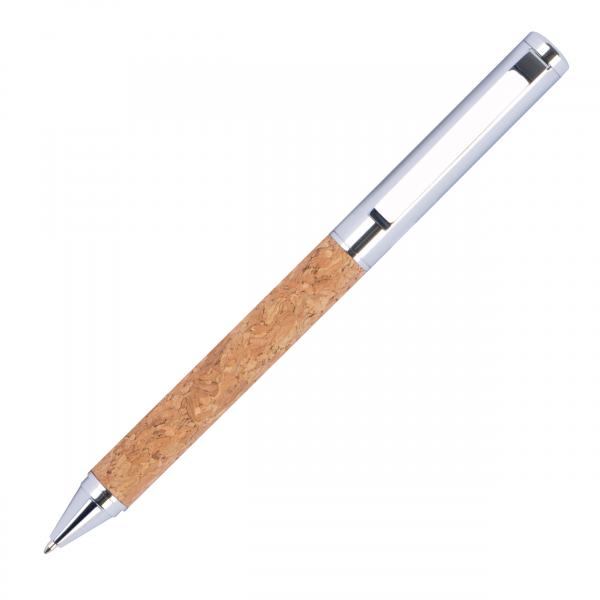 Dreh-Kugelschreiber aus Metall und Kork mit Gravur