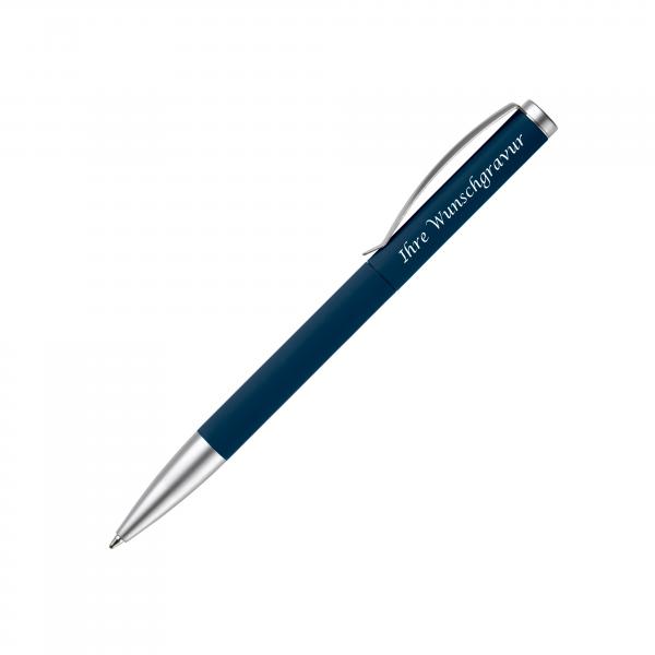 Dreh-Kugelschreiber mit Gravur / aus Metall / mit Soft Touch / Farbe: dunkelblau