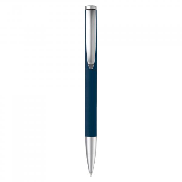 Dreh-Kugelschreiber mit Gravur / aus Metall / mit Soft Touch / Farbe: dunkelblau