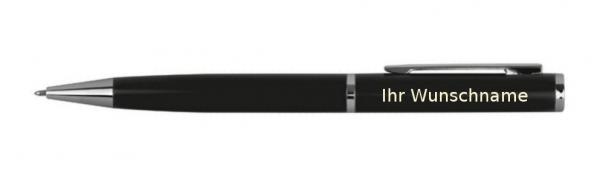 Drehbarer Kugelschreiber aus Metall mit Gravur / mit Velouretui / Farbe: schwarz