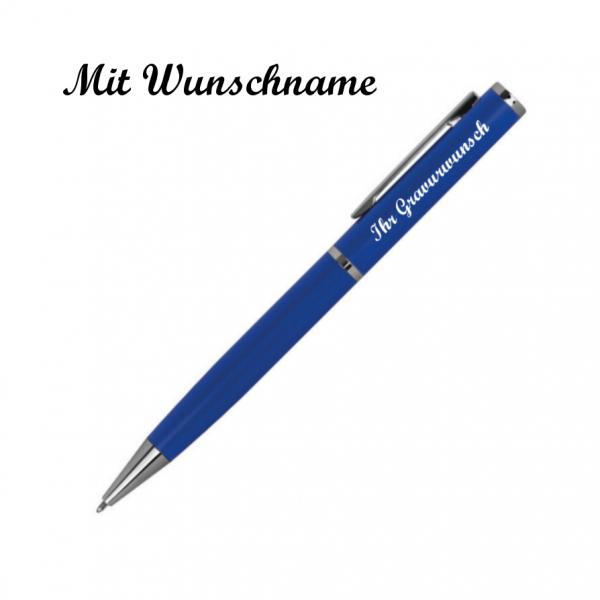 Drehbarer Kugelschreiber aus Metall mit Namensgravur - mit Etui - Farbe: blau