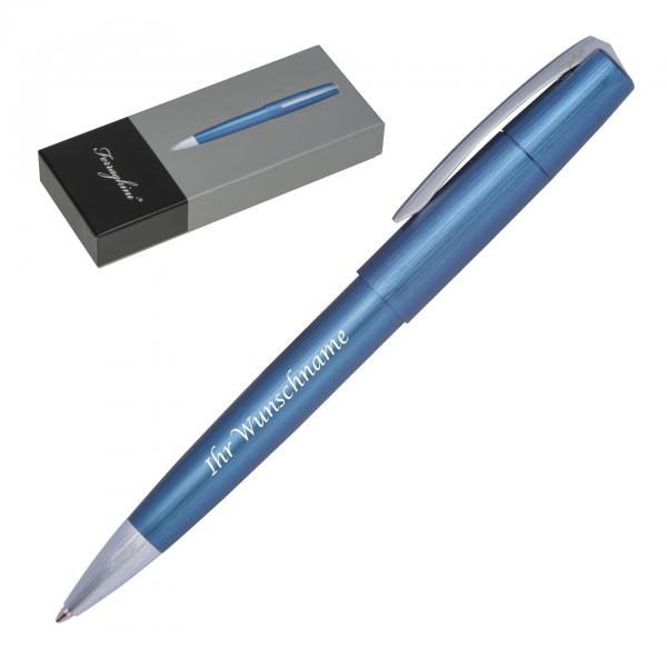 Drehkugelschreiber aus Metall mit Gravur / incl. Geschenkverpackung / blau