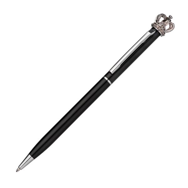 Drehkugelschreiber mit Gravur aus Metall / mit Krone / Farbe: schwarz