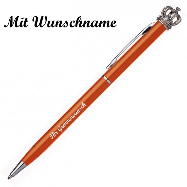 Drehkugelschreiber mit Namensgravur - aus Metall / mit Krone - Farbe: orange