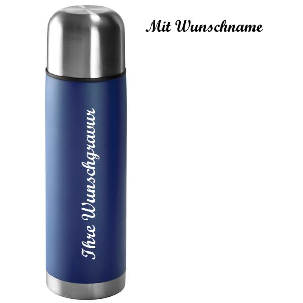 Edelstahl Isolierkanne mit Namensgravur - Thermosflasche - 0,5l - Farbe: blau