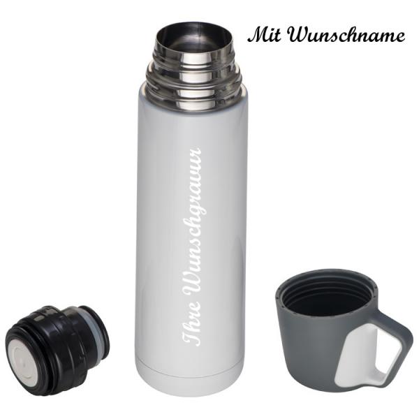 Edelstahl Isolierkanne mit Namensgravur - Thermosflasche - Farbe: weiß