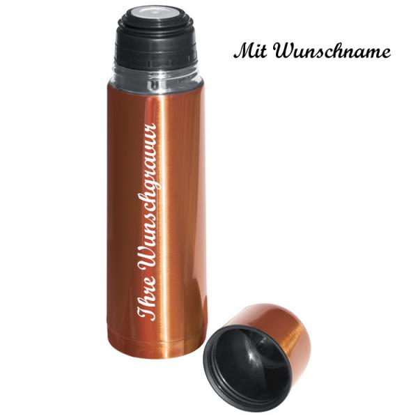 Edelstahl Isolierkanne mit Namensgravur - Thermosflasche - Farbe:orange