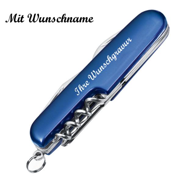 Edles 7-teiliges Aluminium Taschenmesser mit Namensgravur - Farbe: blau