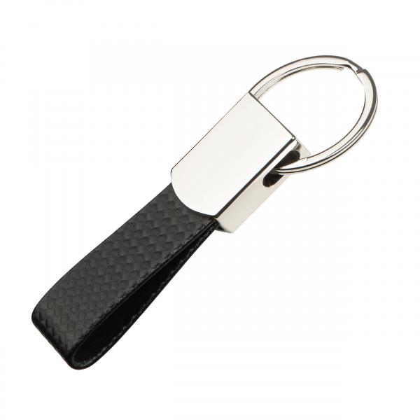 Eleganter Schlüsselanhänger / aus Metall / mit Karbon-Optik-Schlaufe