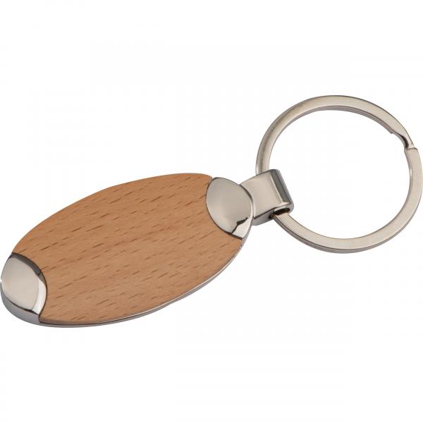 Eleganter Schlüsselanhänger / aus Metall mit einem Holzinlay