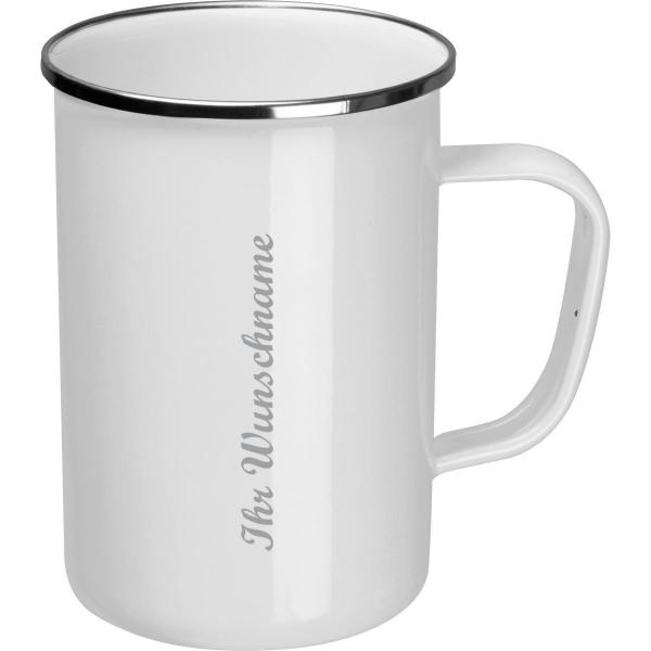 Emaille Tasse mit Namensgravur - Füllvermögen: 550ml - Farbe: weiß
