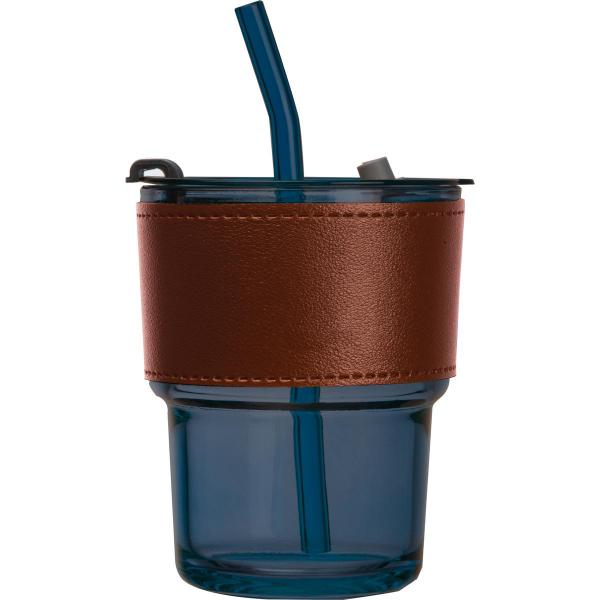 Farbiges Trinkglas mit Glasstrohhalm / Trinkbecher / Farbe; dunkelblau