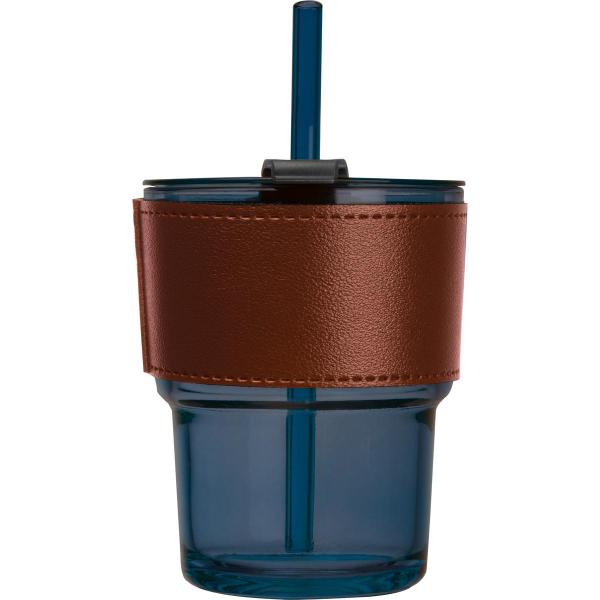 Farbiges Trinkglas mit Glasstrohhalm / Trinkbecher / Farbe; dunkelblau